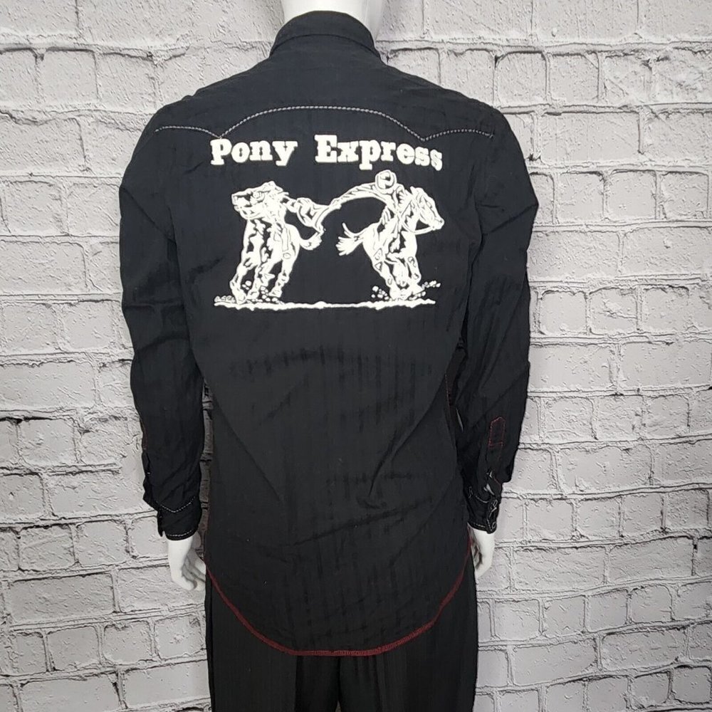 Roper Black Pony Express Western Rodeo Pearl Snap Shirt, Men's Medium - Picture 5 of 15